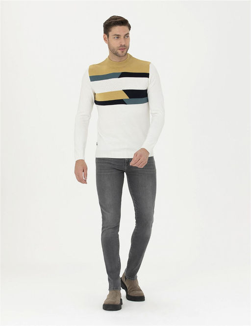 Ekru Slim Fit Yar_m Bal_k__ Yaka Triko Kazak - Pierre cardin фото 4