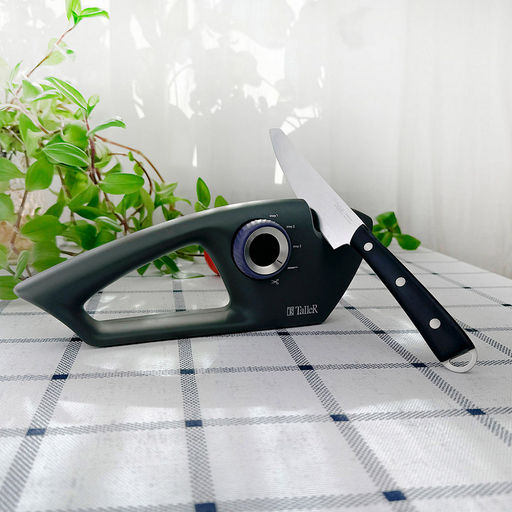 Точилка для ножей Дартфорд 25,7х9,6х5,3см, пластмассовый корпус, темно-серый, прорезиненная поворотная ручка переключения, силиконовые противоскользящие протекторы, ручка фиолетового цвета, цветная коробка, TalleR - Домашняя мода фото 3