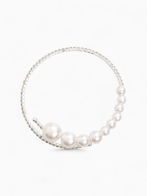 Браслет с жемчугом Жемчуг на убывание, d=6.5 белый в серебре