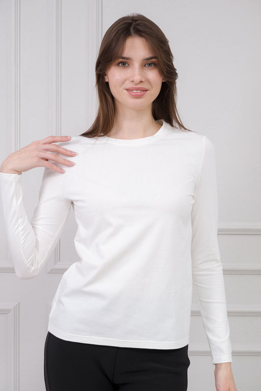 Лонгслив женский из кулирки с лайкрой молоко - Амадэль фото 5