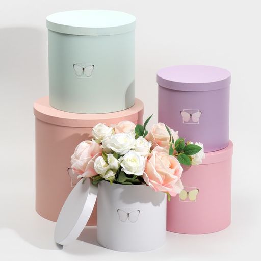 Набор круглых подарочных коробок 5 в 1 Бабочки, 23 23 25 15 15 15 см - Дарите счастье фото 16