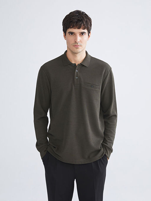 Polo Yaka Uzun Kollu Erkek Sweatshirt