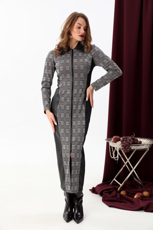 Платье NIKVA н426-3 серая клетка+чёрный  фото 6