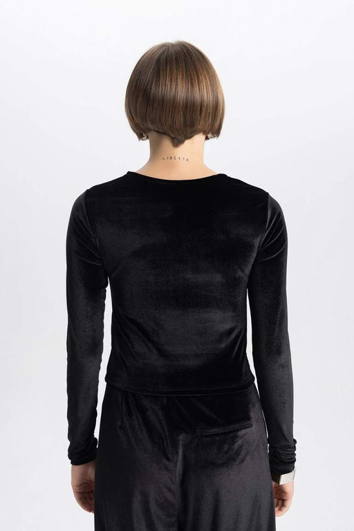 Облегающая футболка с круглым вырезом и длинными рукавами - Defacto фото 10