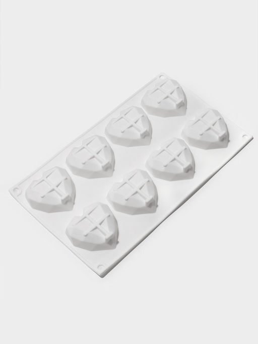 Форма для муссовых десертов и выпечки KONFINETTA Сердце, силикон, 29?17?2 см, 8 ячеек, белая