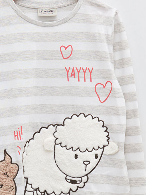 Bisiklet Yaka Nak?? Detayl? Uzun Kollu K?z ?ocuk Ti??rt - Waikiki фото 3