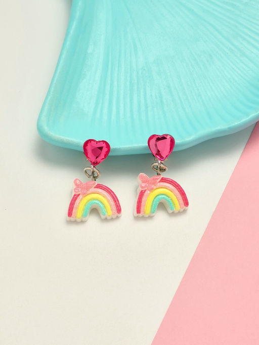 Серьги-клипсы детские Выбражулька «Радуга с бабочкой», с сердцем кристалл, цветные
