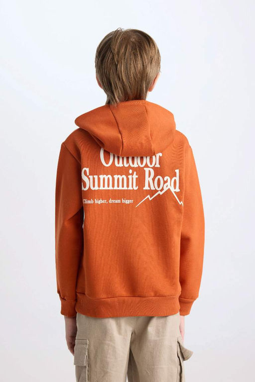 Толстовка обычного кроя с капюшоном и принтом на спине для мальчиков с вышивкой - Defacto фото 8