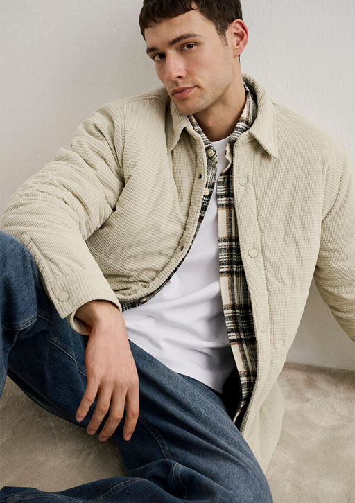 Kapitone Bej Kadife Ceket - Mavi фото 2