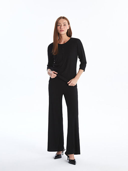 Beli Lastikli D?z Geni? Pa?a Kad?n Pantolon