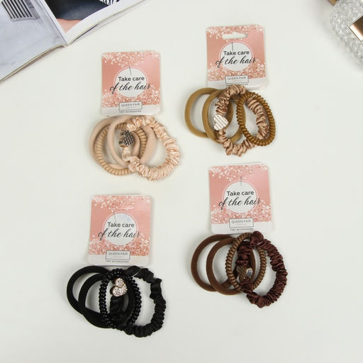 Цена за 6 шт. Резинка для волос QF «Милена», сердце блеск, 4 см, набор 4 шт., МИКС