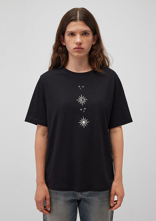 Bask?l? Siyah Tisort - Mavi фото 3