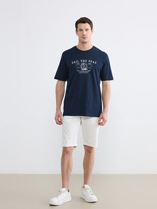 Bisiklet Yaka Bask?l? Penye Erkek Ti??rt