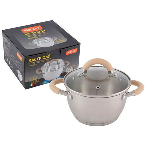 Кастрюля Fortuna 1.8л, нерж.сталь, крышка, матовый корпус, ручки с силиконом арт.007217 /Mallony/  фото 2