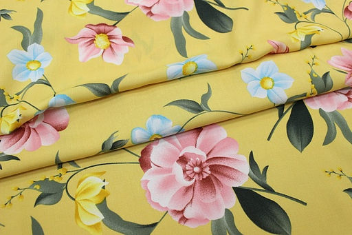 Штапель Цветущая долина цв.песочно-желтый, ш.1.45м, вискоза-100%, 100гр/м.кв - Купава фото 4