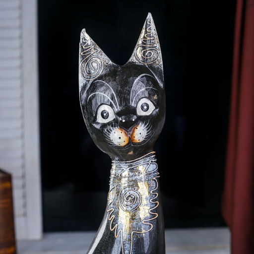 Сувенир «Кошка с золотистыми завитушками», 5×14×60 см, дерево