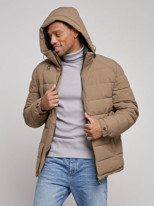 Куртка спортивная мужская зимняя с капюшоном коричневого цвета 8357K - Wonderrman фото 7
