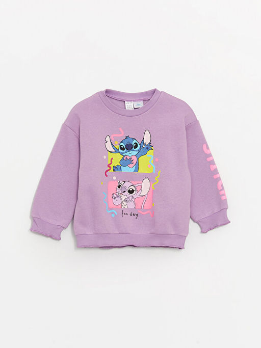 Bisiklet Yaka Uzun Kollu Lilo ve Stitch Bask?l? K?z Bebek Sweatshirt ve E?ofman Alt? - Waikiki фото 2