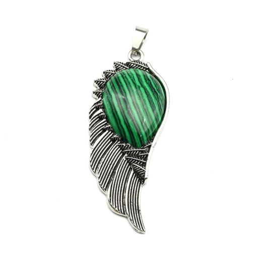 Подвеска с малахитом искусственным Крыло 23*52мм