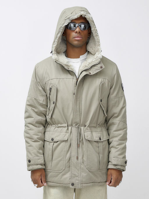 Парка мужская зимняя удлиненная с мехом бежевого цвета 2606B - Mtforce фото 7