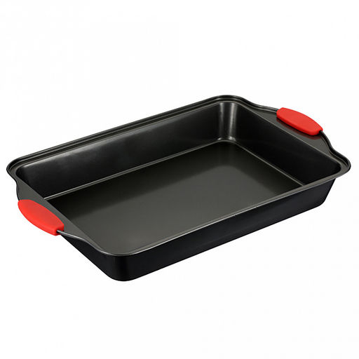 Противень из углеродистой стали с антипригарным покрытием Easy 41х25,5х5см, s0,4мм, прямоугольный, глубокий, съемные силиконовые ручки, Regent (Китай)