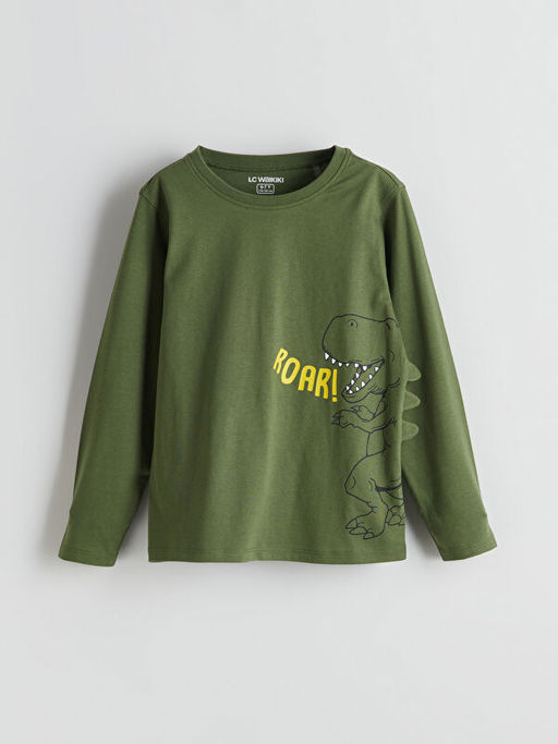Bisiklet Yaka Dinozor Bask?l? Erkek ?ocuk Pijama Tak?m?