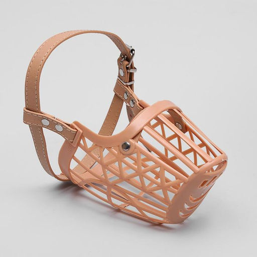 Намордник пластиковый №6 с ошейником из эко кожи ОМ 35 см ДН 12 см ОШ 52-67 см - Пижон фото 4