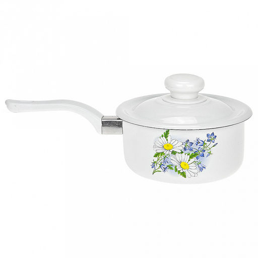 "Ромашковое поле" Ковш эмалированный 0,6л, металлическая крышка (Россия)