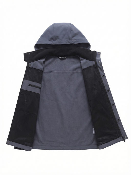 Ветровка мужская софтшелл виндстоппер с капюшоном спортивная темно-серого цвета 9617_1TC