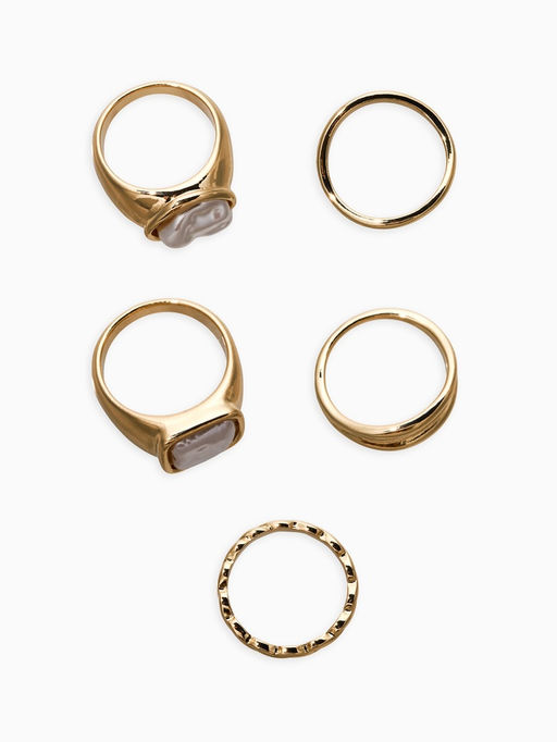 Набор колец 5 шт "Новый стиль" жемчуг, размер МИКС, цвет белый в золоте