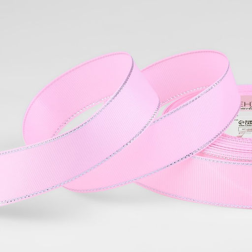 Лента репсовая, с серебряным люрексом, 25 мм, 23±1 м, светло-розовая №004