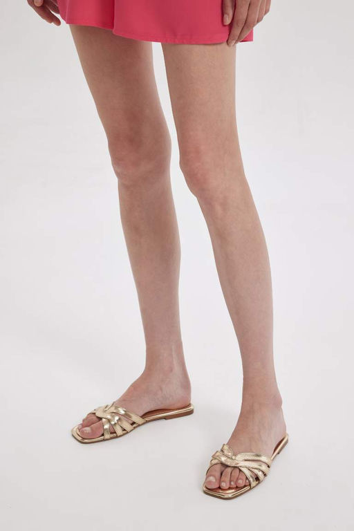 Женские тапочки без шнуровки на плоской подошве из искусственной кожи - Defacto фото 2