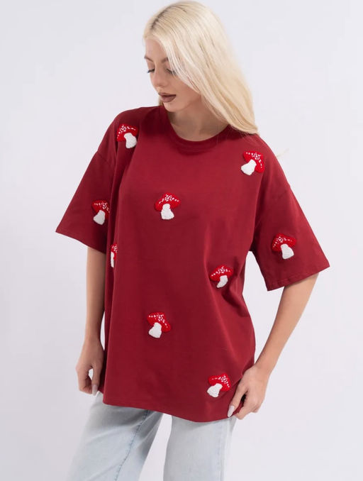 K12427 Футболка OVER SIZE (плотный хлопок) БУРГУНДИ