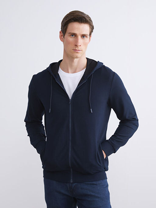 Kap??onlu Basic Erkek Fermuarl? Sweatshirt