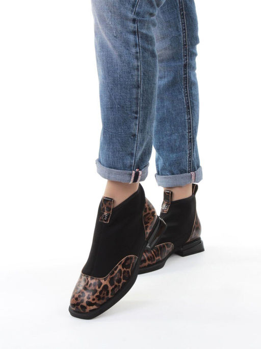 01-B44B-81PC BROWN/LEOPARD Ботинки демисезонные женские (натуральная кожа, текстиль, байка) - Фабричный китай фото 2