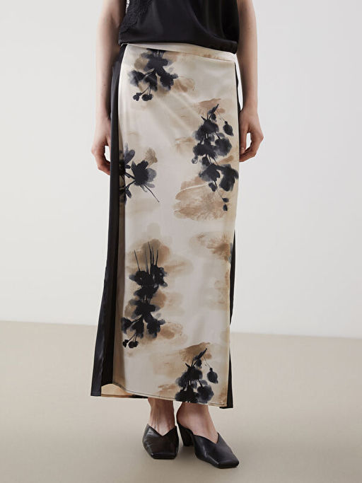 Beli Fermuarl? Desenli Saten Etek