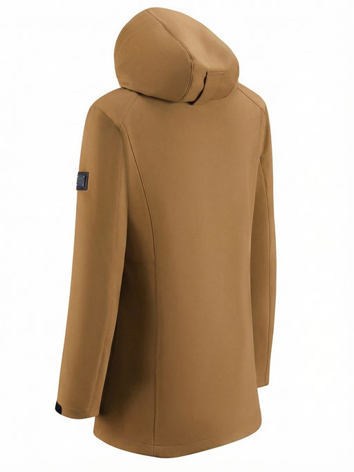 Парка женская софтшелл виндстоппер удлинённая с капюшоном горчичного цвета 9614_1G