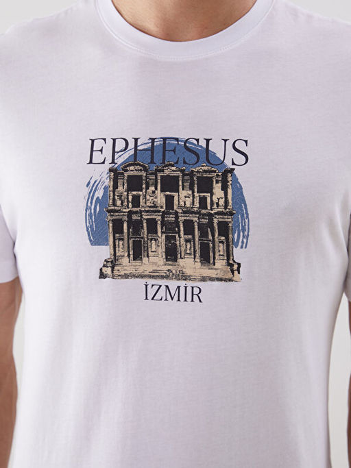 Bisiklet Yaka Efes Bask?l? Penye Erkek Ti??rt