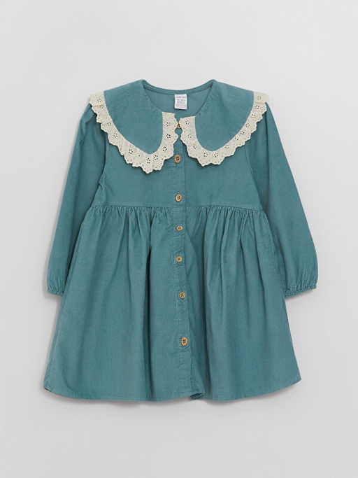 Bebe Yaka Uzun Kollu K?z Bebek Kadife Elbise