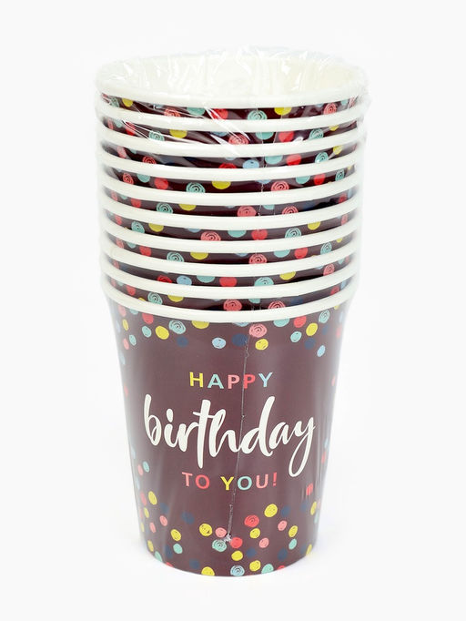 Цена за 10 шт. Стакан одноразовый бумажный Happy Birthday, 250 мл