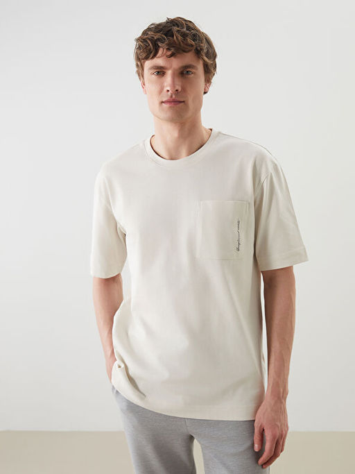 Bisiklet Yaka Bask?l? Penye Erkek Ti??rt