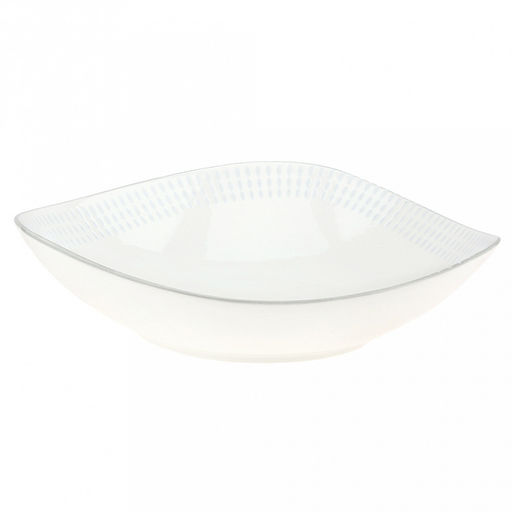 Облако Тарелка глубокая фарфоровая 230х230х62мм, 900мл, треугольная форма, рельефный декор - голубой, отводка, белый (Китай)