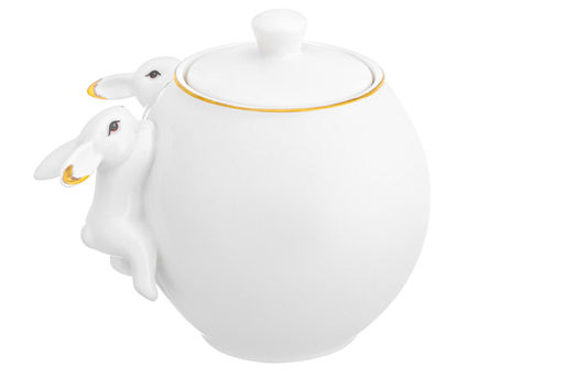 Сахарница с крышкой 650 мл 15,5*11,7*13 см "Кролики" белая с золотом