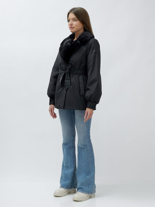 Полупальто зимнее женское с норкой люкс класса черного цвета 8632Ch - Mtforce фото 7