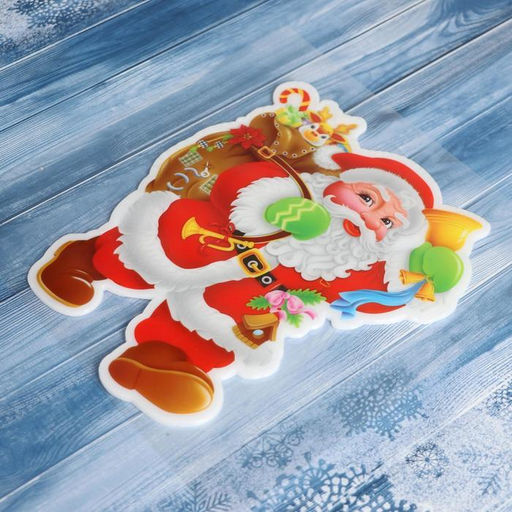 Наклейка на стекло «Дед Мороз с подарками и колокольчиком», 14.5×18 см