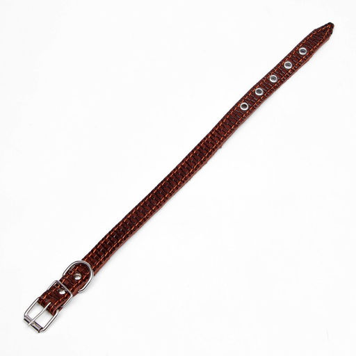 Ошейник кожаный с тиснением на синтепоне, 46 х 2 см, ОШ 25-35 см, коричневый - Пижон фото 4