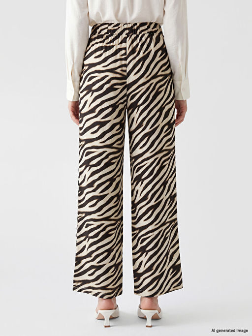 Beli Lastikli Zebra Desenli Kad?n Pantolon