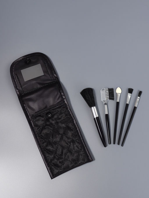 Цена за 3 шт. Набор кистей для макияжа SMOKY, 5 шт., футляр с зеркалом, чёрный