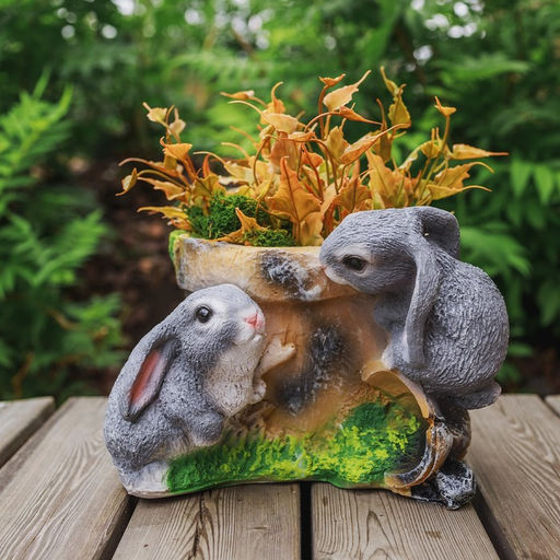 Фигурное кашпо для цветов Зайцы у горшочка, 17 см, полистоун - Хорошие сувениры фото 3