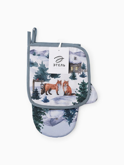 Кухонный набор Этель Forest animals: варежка-прихватка 20?27 см, прихватка 19?19 см